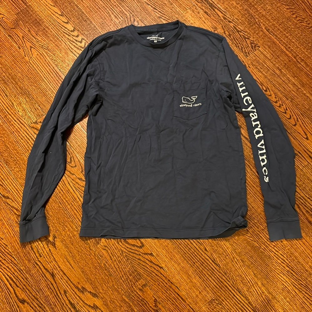 Vineyard Vines Navy Logo Long Sleeve Tee